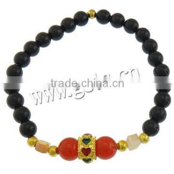 With Elastic Thread & Red Agate & Crystal Black Agate Bracelets