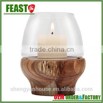 2015 New Design Glass Candle Holder Decorative Candle Jar With Wood Stand