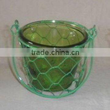 glass pot with iron handle