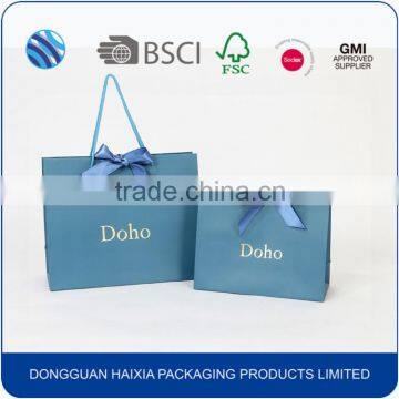 High quality embossing paper bag with ribbon