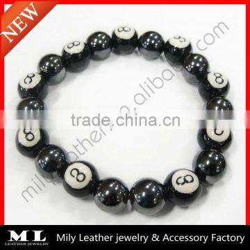 2014 Natural Hematite Peruvian Ceramic 8 Ball Billiards Bead Bracelet MLAS-038