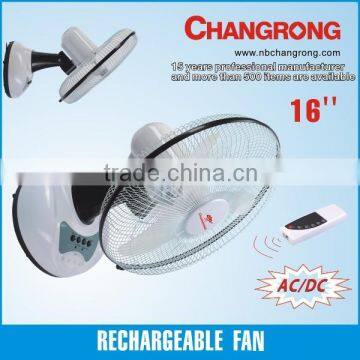 16'' rechargeable wall mounted fan with LED light CR-8807G with remote control