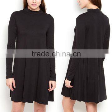 Womens Long Sleeve Turtle Collar Fit and Flare Tunic Dress Stretchy Black Quick Fast Shipment Wholesaler Guangzhou China