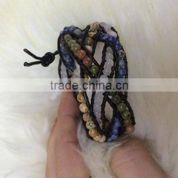 Fashion Leather Bracelet with Mutiple Beads Handmade Leather Bracelet