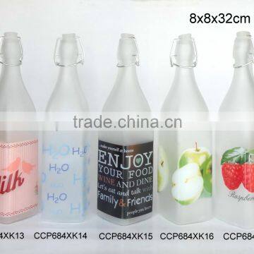 Frosted glass milk bottle with decal printing (CCP684XK13)