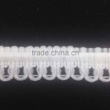 white braid cotton brush button loop fringe trim