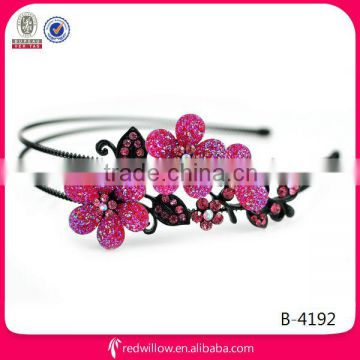 2014 New fashion red crystal flower hair extensions headband