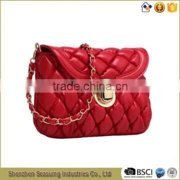 Competitive Price Quilted PU Leather Handbag with Chain Handle