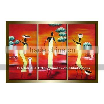 3 panels african women oil painting, abstract wall art decor