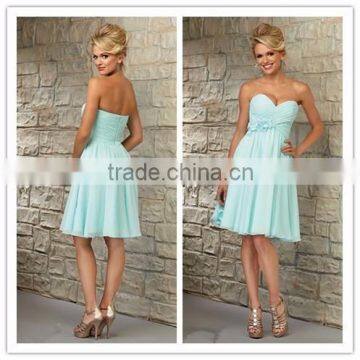 Brilliant light blue sweetheart Chiffon knee length bridesmaid dress pattens 2015 ( BDAL-5005)