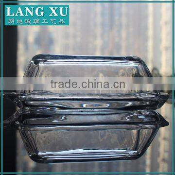 Smooth clear glass butter dish with lid