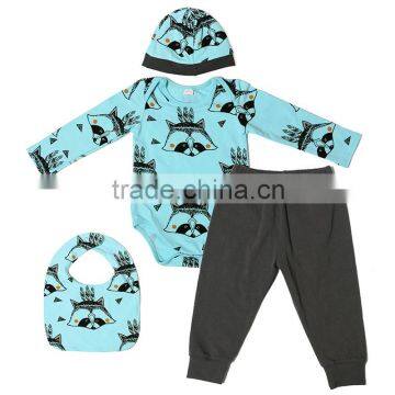 New Product Autumn Baby Boy Clothes Set With Hat And Neckerchief Striped Printed Cheap Clothes Set For Baby Boys