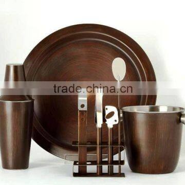 Stainless Steel Bar Set Wooden Colored