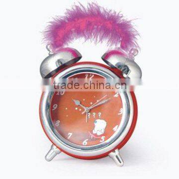 2015 hot sale big twin bell alarm clock with music with feather