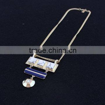 Exaggerated Necklace Jewelry 3 Square Linked Turquoise Handset Arts 2 Color Stone Pendant Necklaces photo-5