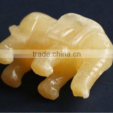 Yellow Crystal Gemstone Animals Elephant Carving photo-3