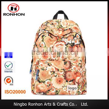 2016 new fashional floral printed nylon youthful backpack girls school bag