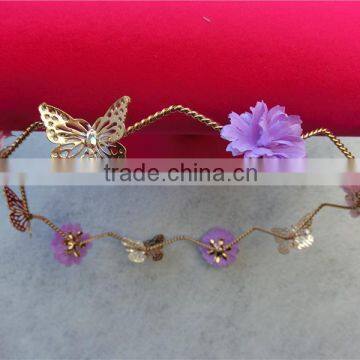Baroque vintage old golden Metal butterfly headband women leather flower pearl hair crown Fashion hair FHHGC5002-3
