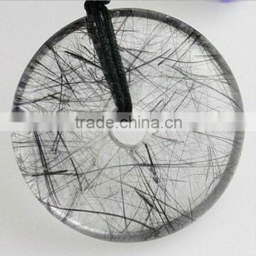 37*10mm natural rutilated quartz donut shaped pendant