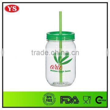 bpa free 540ml plastic mason jar custom tumbler with straw and lid