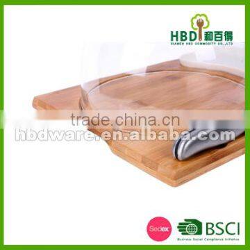 High Quality Glass Cheese Dome With Bamboo Board Set