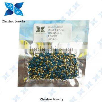 Hot Fix Blue Zircon Colored Plated Point back Glass Chaton Stones