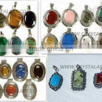 GEMSTONE OVAL SHAPE METAL PENDANTS