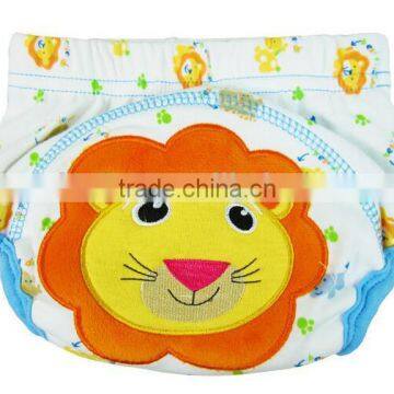 3 layer lovely lion design baby cloth nappy, baby diaper, reusable baby nappy, cartoon embroidered training baby cloth nappy,