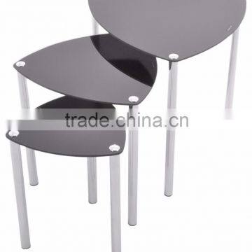 Nest of 3 Black Glass Triangular Table with Chrome Frame