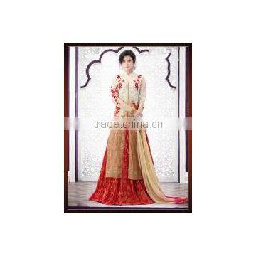 Benevolence Cream Net Indo Western Lehenga Style Suit/Buy Online Designer Suits