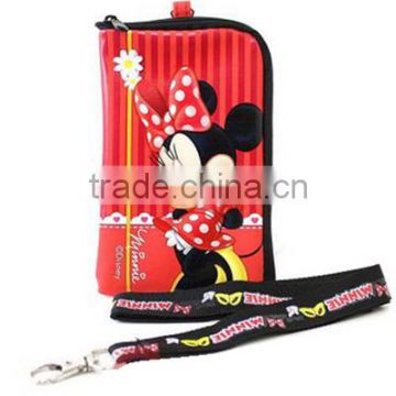 Min nie Mouse Phone Case Coin Bag wallet with Lanyard - Red