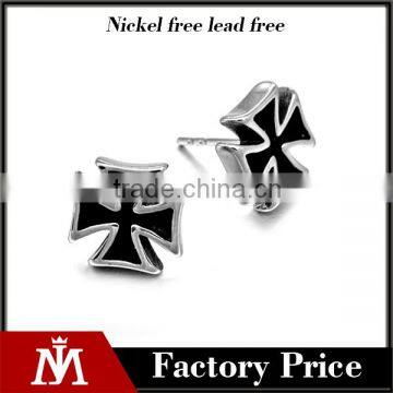 2016 Religious Unisex Jewelry Enamel Silver Punks Stainless Steel Cross Stud Earring