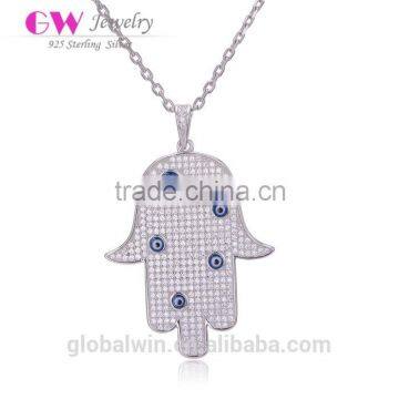 Lucky Lady Necklace Hand Pendant Rhinestone Silver Necklaces Charm