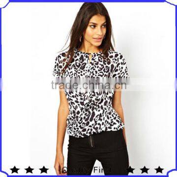 2013 high fashion design women summer Leopard Print Top crew neck line and short sleevle tops and blouse shkz85
