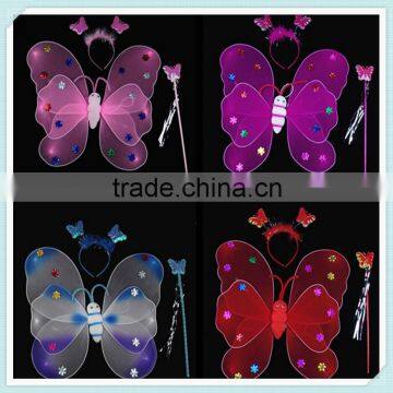 Multicolor Kids Halloween Double Layer Butterfly Fairy Wings Magic Wand Headband Costume Set/Birthday Party Supply