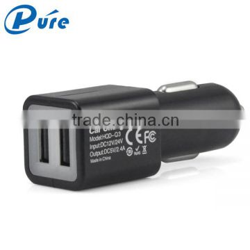 Portable 5v 2.4a/3.1a car charger with cable with blister box and color box package 2 usb car charger