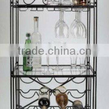 Black Metal Wine and Glass Floor Standing Rack