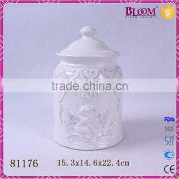 ceramic white custom sugar pot with lid