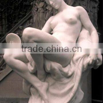 Naked woman look into mirror marble statues for garden decoration