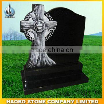 Black granite headstone with line carved cross from China HAOBOSTONE