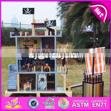 2017 New Design Boys Pretend Play Wooden Pirate Doll House With Pirate Boat W06A162 photo-6