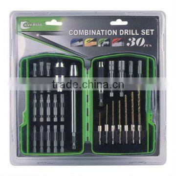 30 piece hex shank twist drill and bit set in plastic case