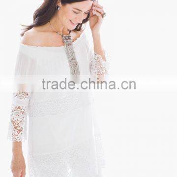 women's see through look lace fabric off-shoulder blouse