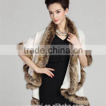 wholesale 2016 new winter latest design fashion knitted faux fox fur pashmina shawl for woman