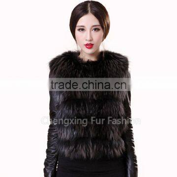 CX-G-B-122B Women Genuine Fur Clothing Fashion Real Raccoon Fur Vest photo-3