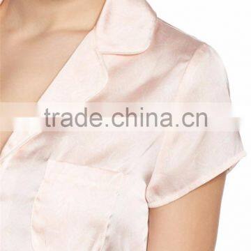 MGOO Plain Satin Pajamas Set Women Pyjama Set With Private Label White Piping Two Pieces Nightwear photo-5