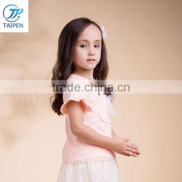 Summer Latest Designs Girls Ruffle Sleeve T Shirt With Lovery Embroidery Pattern photo-3