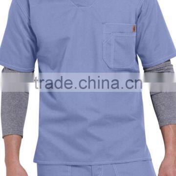 High Quality Solid Colored Men Denim Scrubs Top for Hospital Wearing photo-3