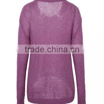 Wholesale Beautiful Purple v Collar Ladies Latest Wool Knitted Sweater Design With High Grade photo-4