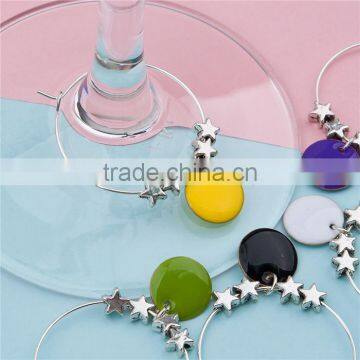 Wholesale Enamel Round Pentagram Star Copper Enamelled Sequins Hoop Wine Glass Charms photo-2